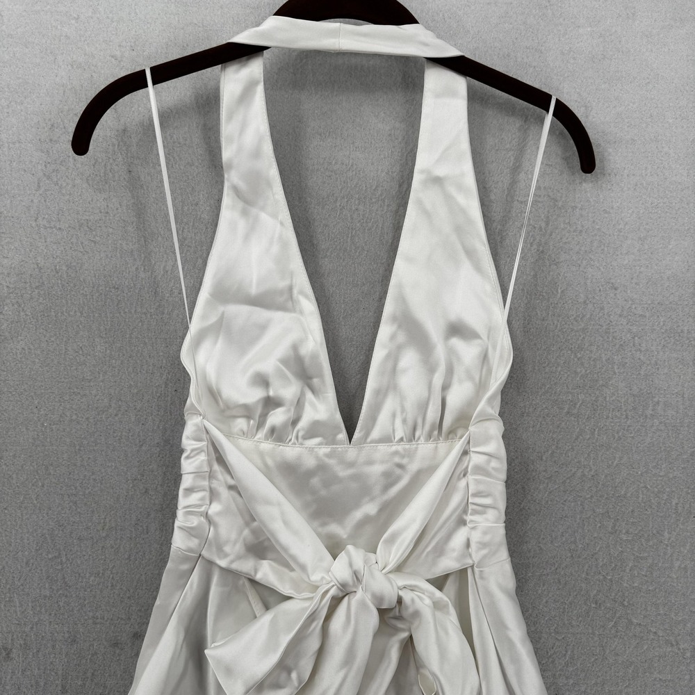 ZARA Dress Womens Small White Satin Halter Mini Back Bow Open Back Party New Tag - Picture 5 of 12